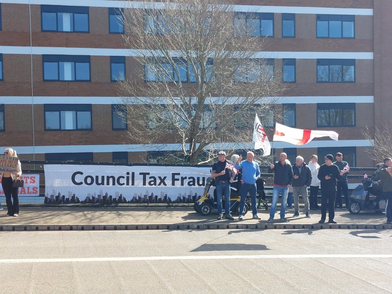 Illegal immigration protestors gathered outside Roebuck House in Cosham on Sunday, March 30.