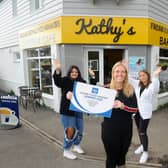 Second left, Kathy Wingate, owner of Kathy's Cafe with her team (l-r) Iustina Vasilescu, cafe assistant, Mia Chambers, manager, and Yasmin Lourenzo, cafe assistant, with their award as Overall Cafe Winner from the Good Food Awards.
Picture: Sarah Standing (091020-5223)