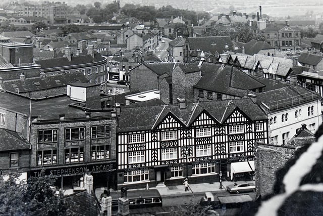 Stephenson Place in 1962. The Mock Tudor black-and white building is now home to Sevens bar