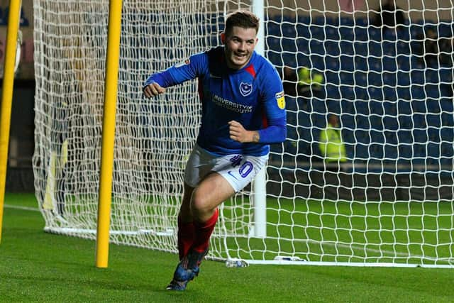 Brad Lethbridge celebrates scoring for Pompey at Oxford in the EFL Trophy in 2019/20. Picture: Graham Hunt