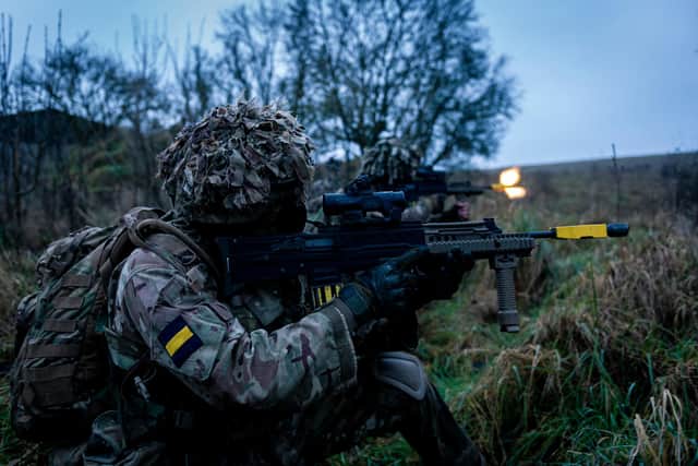 Solders from 4 PWRR return fire during a platoon attack at first light.Photo: Sgt Nick Johns RLC / MoD Crown