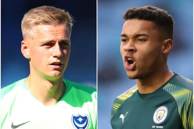 Pompey keeper Alex Bass, left, and Gavin Bazunu.
