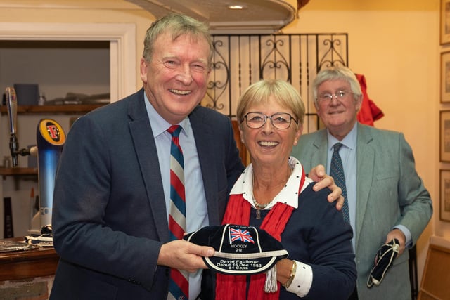 David Faulkner accepts his GB cap from Sheila Monroe. Picture: Keith Woodland