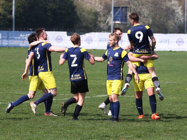 Pelham Arms celebrate during their Challenge Cup victory over FFTP. Picture: Sam Stephenson