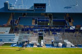 Work on transforming the South Stand dug-outs are well underway and can be seen in the middle of this photo. Picture: Michael Woods / Solent Sky Services