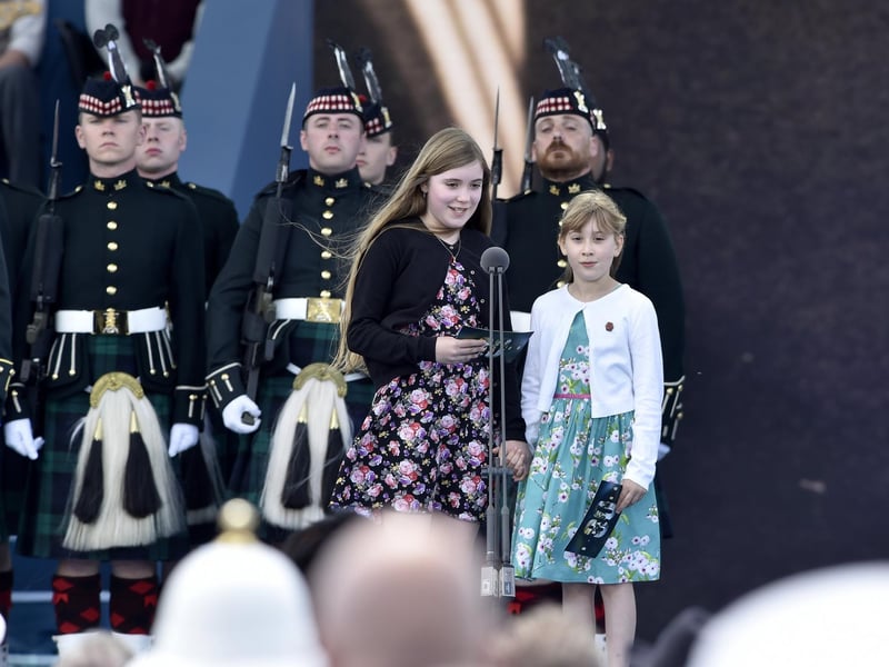 D Day 80 commemorations on Southsea Common, Southsea, on Wednesday, June 5, 2024.Pictured is: Veteren Eric Bateman's great granddaughters Annabel and Imogen.Picture: Sarah Standing (050624-3800)