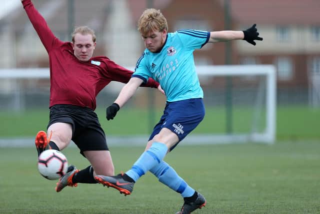 Bobby Read, right, was sent off for retaliation and now misses Harvest reserves' Mid-Solent League title decider on March 12.
Picture: Chris Moorhouse