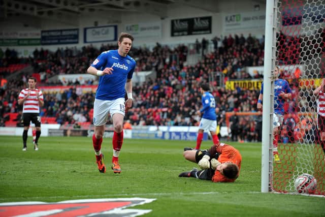 Greg Halford scored two penalties against Doncaster keeper Gary Woods in a dramatic 4-3 win for the Blues in April 2012. Picture: Steve Reid