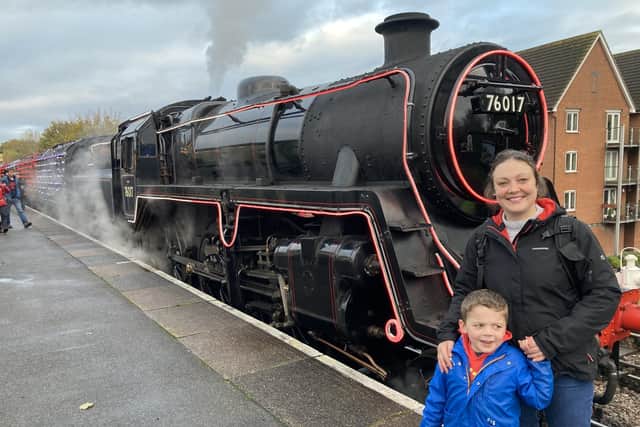 Kimberley Barber and her son Eddie Morton at the Watercress Line -