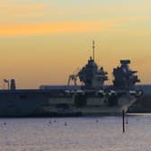 HMS Prince of Wales leaving Portsmouth this morning.
