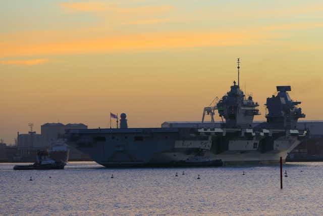 HMS Prince of Wales leaving Portsmouth this morning.