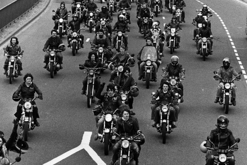 Bikers riding around Portsmouth in April 1980. The News PP3767