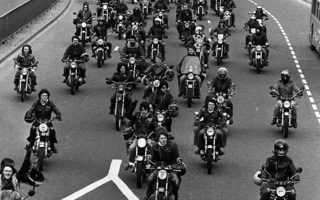 Bikers riding around Portsmouth in April 1980. The News PP3767