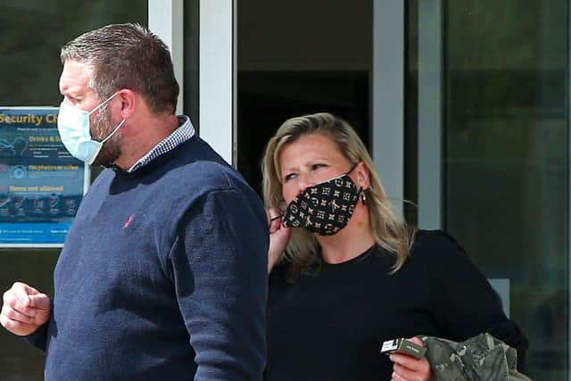 Ross and Joanne McConnell after their sentencing at Portsmouth Magistrates' Court. They allowed their Staffordshire Bull Terrier to repeatedly bite a Royal Mail postie(jpns 060721-01)