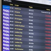 The flight departure boards showing cancelled flights at Belfast Airport as Flybe, Europe's biggest regional airline, has collapsed into administration. Picture: David Young/PA Wire