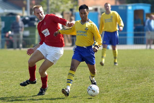 Bickram Singh, right, in Wessex League action for Gosport Borough against Downton in April 2007. PICTURE: MICHAEL SCADDAN