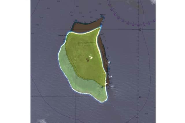 A map showing the difference in position of Henderson Island