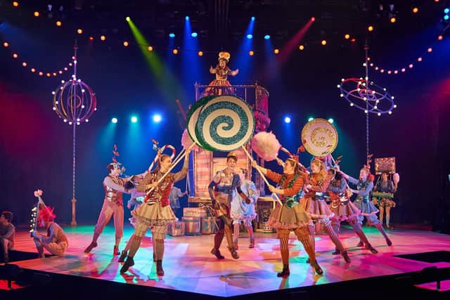 Archie Elliott (Pinocchio) and company in Chichester Festival Youth Theatre's Christmas 2020 show, Pinocchio. Photo by Manuel Harlan