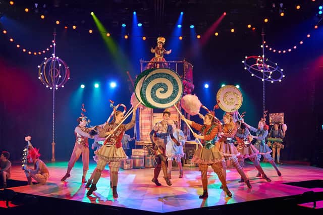 Archie Elliott (Pinocchio) and company in Chichester Festival Youth Theatre's Christmas 2020 show, Pinocchio. Photo by Manuel Harlan