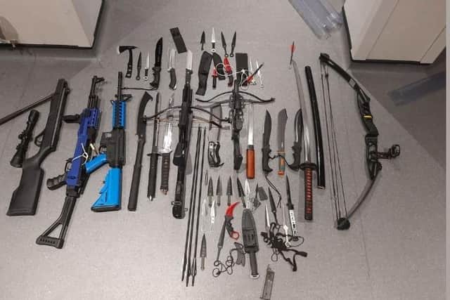 Weapons found at Waterlooville address by police. Pic Hants policec
