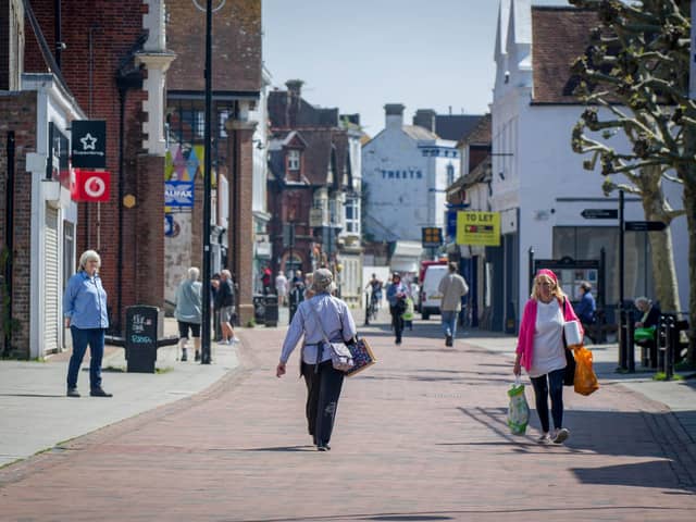 GV of Havant town centre on Thursday 7 May 2020.Pictured: People walking around Havant town centre.Picture: Habibur Rahman