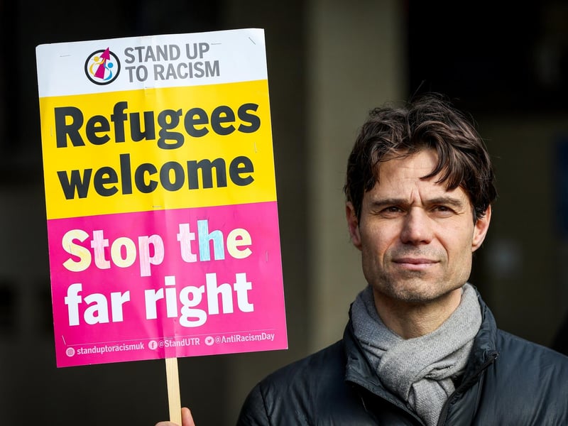 Ideological clash in Guildhall Square Portsmouth, between liberals who welcome refugees and those who wish to deport themPicture: Chris Moorhouse (150325-084)
