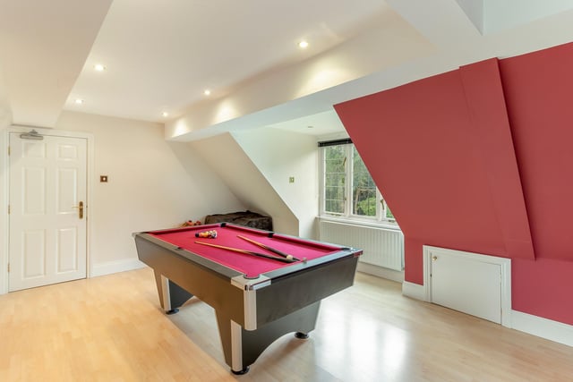 A large games room currently occupies the space of what could serve as the seventh bedroom if required, or alternatively could be transformed into an additional reception room or home office.