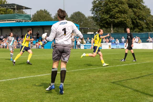 Theo Widdrington celebrates his penalty. Picture: Mike Cooter