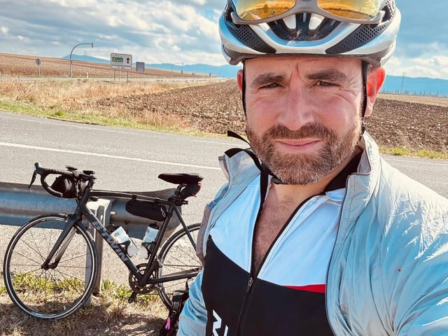 Matt Mallett tackling one of the huge climbs and taking in the stunning Spanish scenery during his 895 km charity ride from the Bay of Biscay to the Mediterranean.