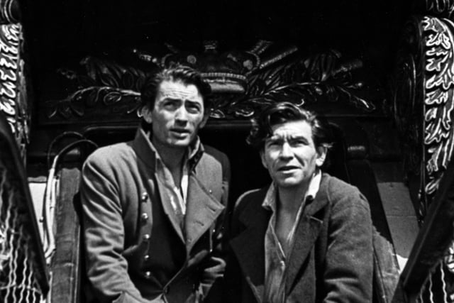Actors Gregory Peck (left) as 'Captain Hornblower' and Robert Beatty as Bush pictured aboard the HMS Victory during the filming of 'Hornblower', Portsmouth, England, 1951. (Photo by George Konig/Keystone Features/Getty Images)