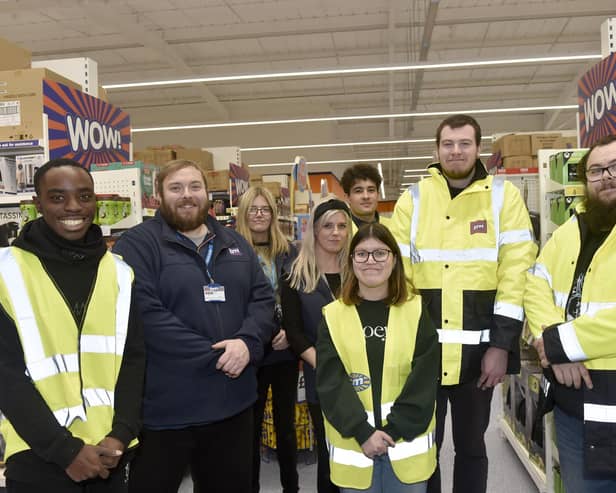 B&M opened in Southampton Road Retail Park in Titchfield, on Saturday, December 2, 2023.

Pictured is: B&M staff (l-r) Marvin Gyasi, Dave Hathaway, Caitlin Egerton, Sabrina Brown, Frankie Canterbury, Emma Peacock, Rhys Powell and Tony Hayward. 

Picture: Sarah Standing (011223-2884)