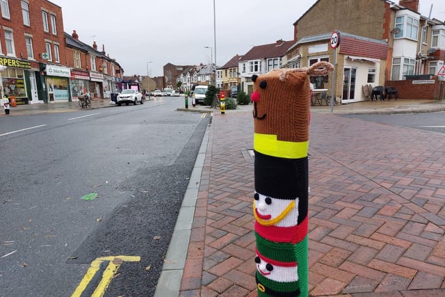 A woollen festive medley adorns the bollards on Tangier Road