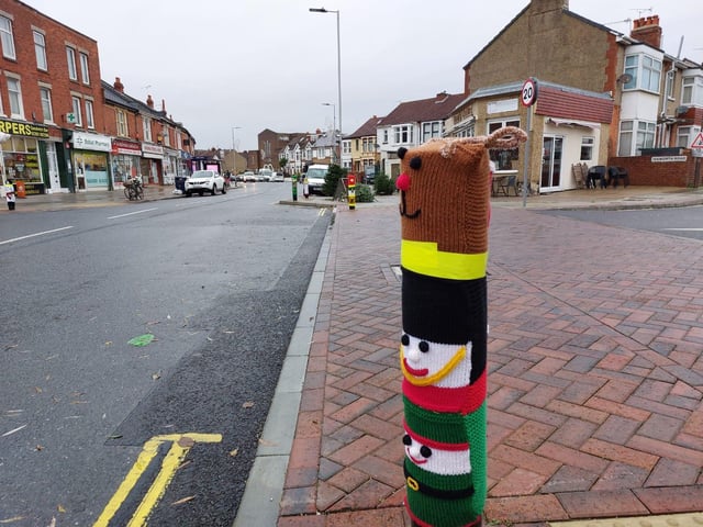 A woollen festive medley adorns the bollards on Tangier Road