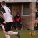 Joe Briggs had a second-half effort well saved in Moneyfields' semi-final defeat at Brockenhurst Picture: Keith Woodland (181221-647)