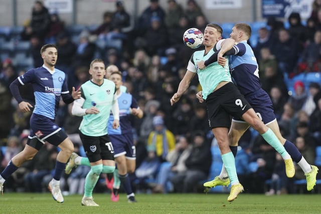 Colby Bishop battles to keep possession from Wycombe's Alfie Mawson at Adams Park. Picture: Jason Brown/ProSportsImages