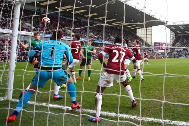 Sean Raggett scores for Lincoln against Burnley to book the Imps' place in the quarter-finals of the 2017 FA Cup. Picture: Clive Brunskill/Getty Images)