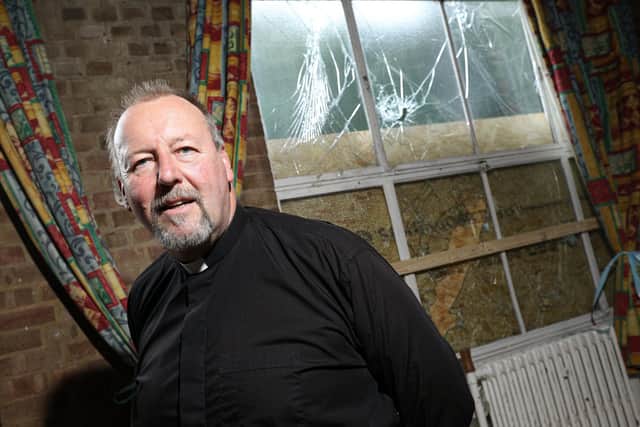 Damage to windows at the church. Picture: Chris Moorhouse (jpns 090821-05)