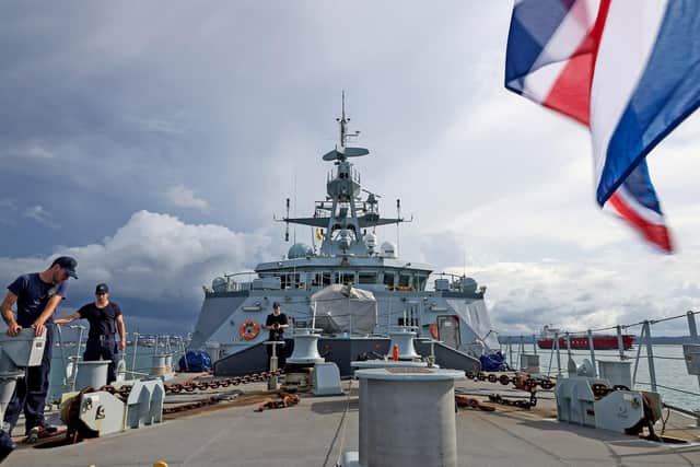 HMS Spey passes through the Panama Canal. Photo: LPhot Rory Arnold