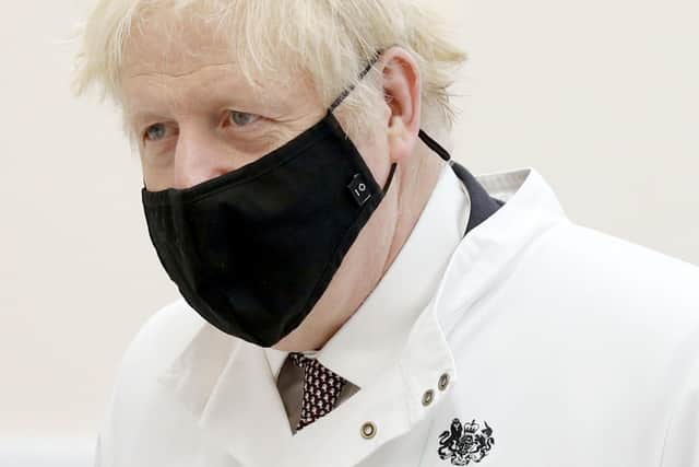 Prime Minister Boris Johnson during a visit to Public Health England (PHE) Porton Down. Picture: Adrian Dennis/PA Wire