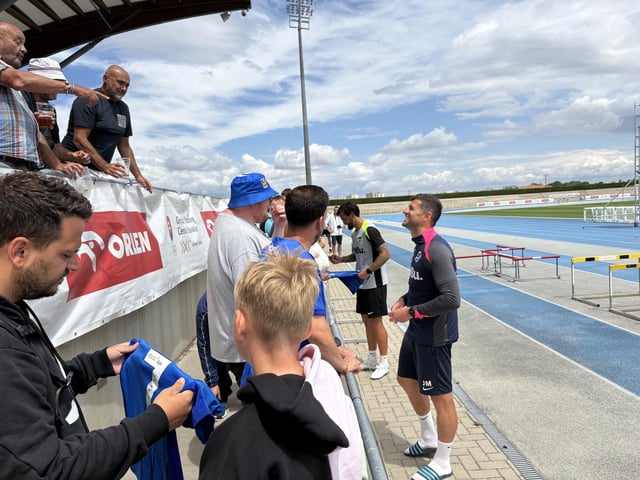 Pompey's open training session at the X-Bionic Sphere Sports Centre in Šamorín, Slovakia.