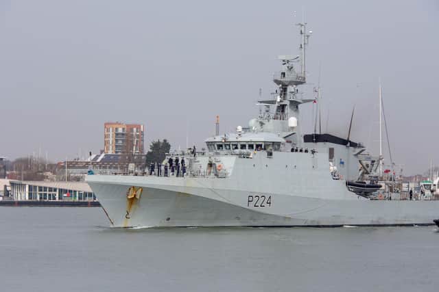 Crew on HMS Trent as it leaves Portsmouth on 31 March 2021Picture: Habibur Rahman
