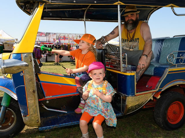Pictured is: Atlas, Artemus and James Batney ride a Tuk-Tuk
Picture: Keith Woodland