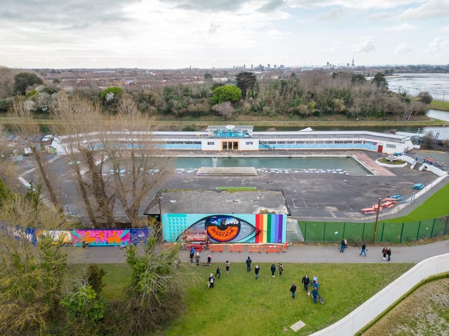 The popular 'Eyes' artwork on the Lido wall was repainted as part of the project. Picture: Solent Sky Services