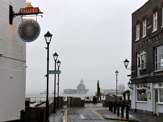 ITS Giuseppe Garibaldi is perfectly framed in Old Portsmouth next to the much larger HMS Queen Elizabeth
