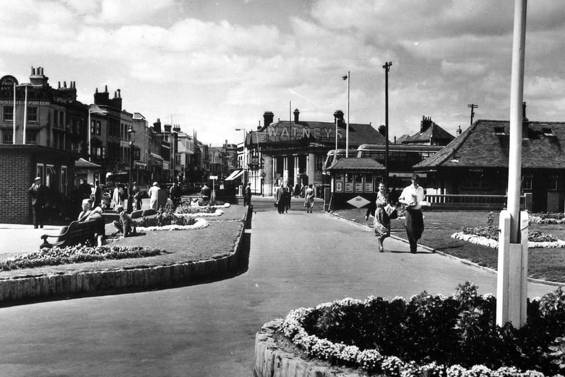 Ferry Approach, Gosport. A post-war view showing the bombed Market House behind which is the Watneys sign of the Old Northumberland Arms
