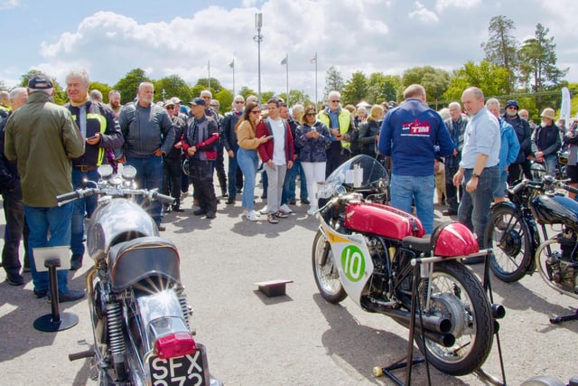Historic bikes from National Motor Museum collection  being started up at Beaulieu Bikers' Day 2024