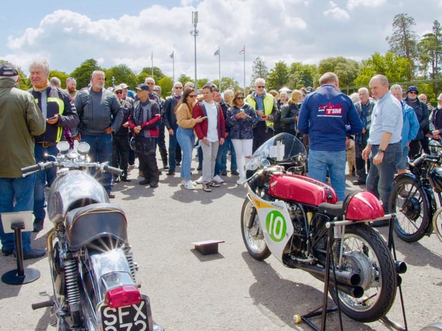 Historic bikes from National Motor Museum collection  being started up at Beaulieu Bikers' Day 2024