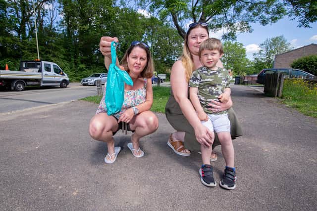Neighbours Lisa Boyd and Louise Browne were startled to find what believed to be frozen poo fallen from a plane outside their home in Waterlooville

Picture: Habibur Rahman