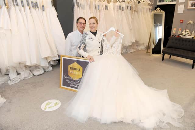Sara Courtney from Gosport, nominated Creatiques Bridal Boutique in Southsea for the Exceptional Customer Service for Brides award in The Bridal Buyer Awards 2020 which they won. Pictured is: Sara Courtney with her fiance Mike Purkiss.Picture: Sarah Standing (221020-6402)
