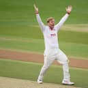Simon Harmer has taken 28 Bob Willis Trophy wickets in just three matches. Photo by Alex Davidson/Getty Images.